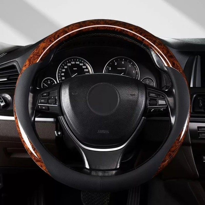 Capa de volante universal em textura de madeira leve